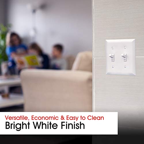 Power Gear Double Wall Plate Cover, 2 Gnag, Screws Included, UL Listed, 0.31" x 4.5", Light switch cover, Outlet Covers, White, 40025 - Image 4