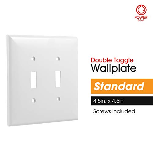 Power Gear Double Wall Plate Cover, 2 Gnag, Screws Included, UL Listed, 0.31" x 4.5", Light switch cover, Outlet Covers, White, 40025 - Image 2