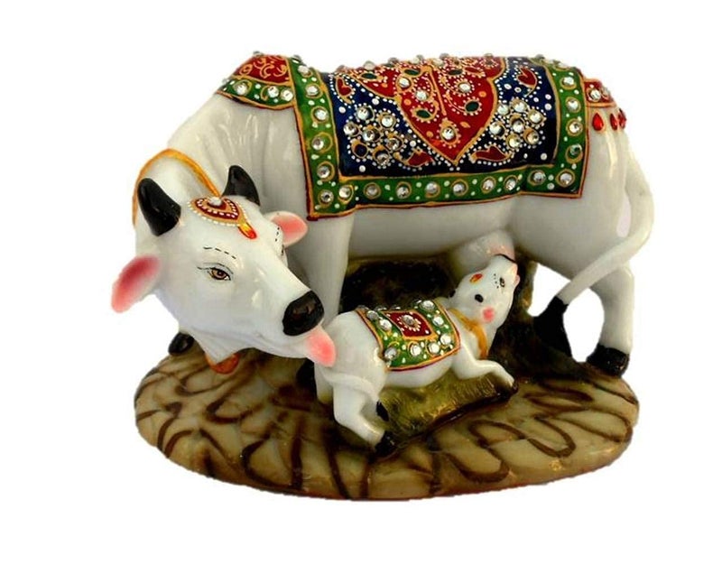 Angora Creations Stone Cow and Calf Showpiece, Standard, Multicolour(Pack of 1) - Image 1