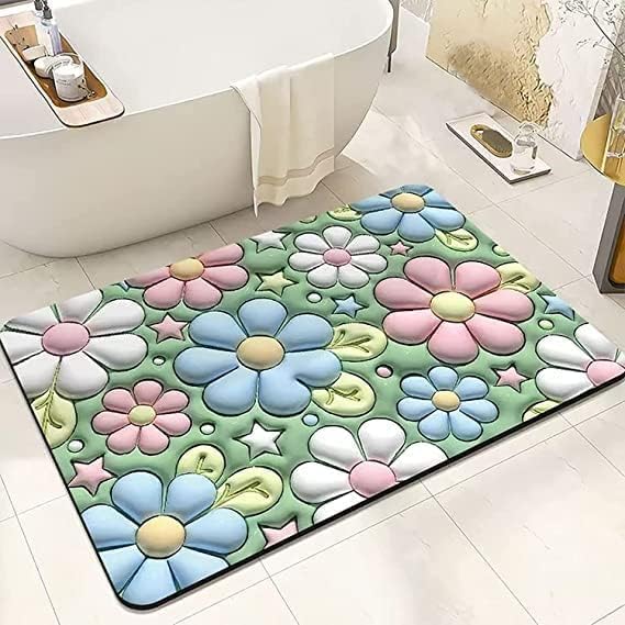 Wishbone 3D Bathroom MAT Anti-Slip Quick Drying Absorbent Sink Floor Rug Anti Skid Water Soaking Mat Washable Floor Bath Mat Foot Mat for Door - Image 1
