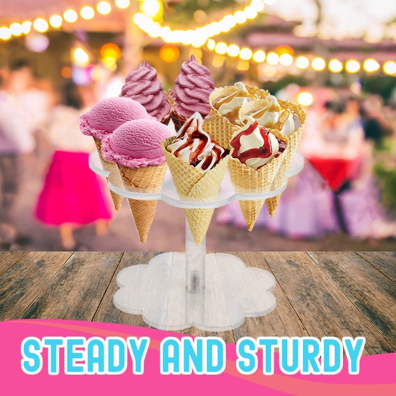 COMFECTO Ice Cream Cone holder Stand with 8 Holes Capacity, Clear Acrylic Waffle Cone Holder for Mini Ice Cream Cones Snow Cone Hand Roll Sushi Popcorn Sweets Savory, Ice Cream Recipe Ebook Included - Image 4
