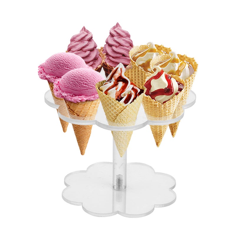 COMFECTO Ice Cream Cone holder Stand with 8 Holes Capacity, Clear Acrylic Waffle Cone Holder for Mini Ice Cream Cones Snow Cone Hand Roll Sushi Popcorn Sweets Savory, Ice Cream Recipe Ebook Included - Image 1