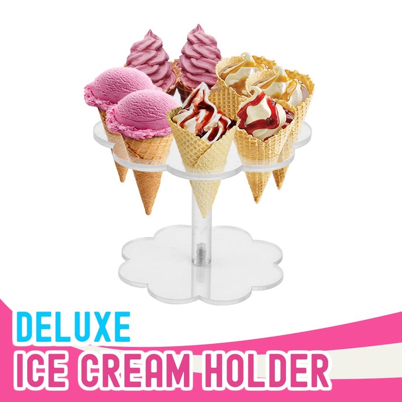 COMFECTO Ice Cream Cone holder Stand with 8 Holes Capacity, Clear Acrylic Waffle Cone Holder for Mini Ice Cream Cones Snow Cone Hand Roll Sushi Popcorn Sweets Savory, Ice Cream Recipe Ebook Included - Image 2