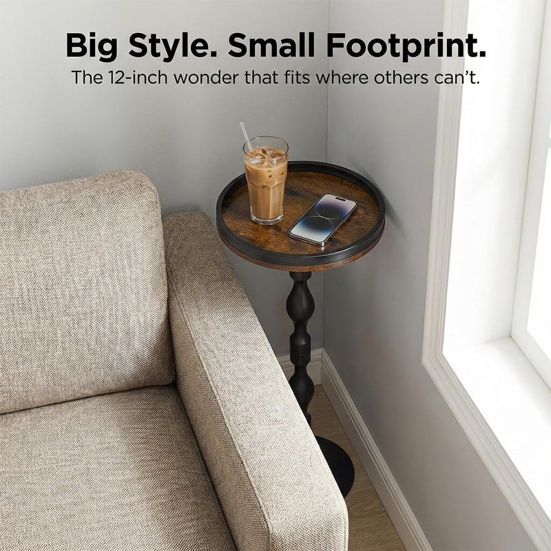 ZEXVIDA Small Round Side Table,Drink Table with Weighted Base,Industrial Metal & Wood Pedestal End Table with Tray Top, Martini Table for Small Spaces, Living Room,Bedroom,27" H - Image 4