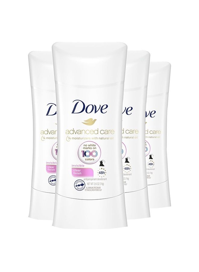 Dove Antiperspirant Deodorant Stick No White Marks on 100 Colors Clear Finish 48-Hour Sweat and Odor Protecting Deodorant for Women, 2.6 Ounce (Pack of 4) - Image 1