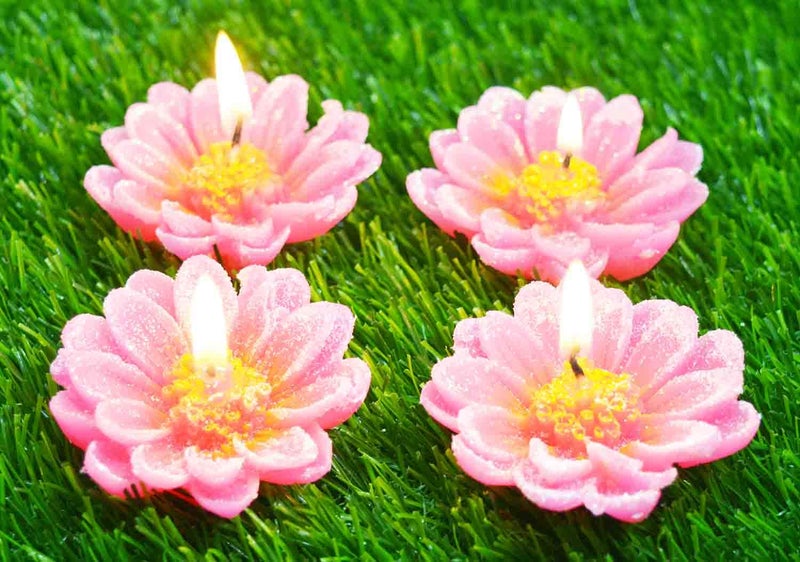Saubhagya Global Saubhagya Global Designer Smokeless Red Lotus Tea Light Wax Candle Pack of 4 Pcs Red  - Image 3
