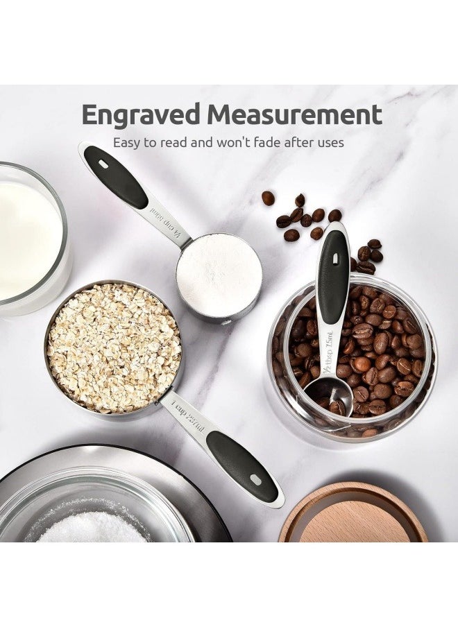 Generic Measuring Cups : Stainless Steel Measuring Cups and Spoons Set of 10 Piece, Upgraded Thickness Handle  - Image 4