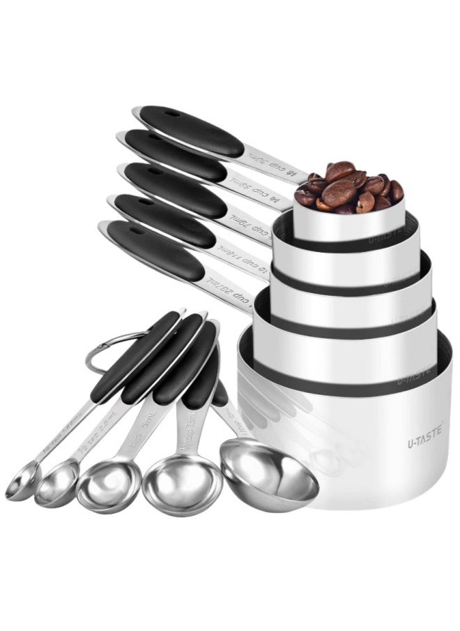 Generic Measuring Cups : Stainless Steel Measuring Cups and Spoons Set of 10 Piece, Upgraded Thickness Handle  - Image 1