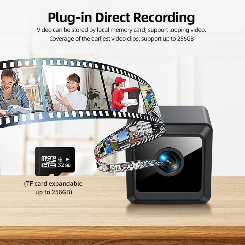Mini square HD 1080p wireless surveillance camera for home security, no drilling required (WiFi camcorder), 140° wide angle - Image 5