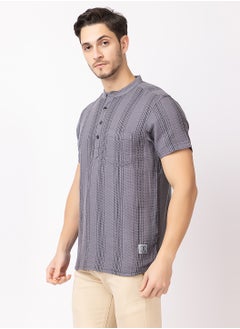 OCTAVE Octave Men's Solid Color Vertical Stripe Knited T-Shirt,Charcol  - Image 4