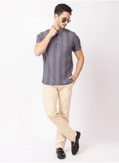 OCTAVE Octave Men's Solid Color Vertical Stripe Knited T-Shirt,Charcol  - Image 1