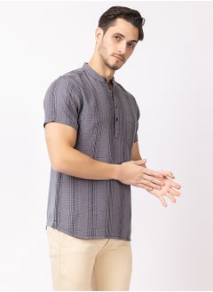 OCTAVE Octave Men's Solid Color Vertical Stripe Knited T-Shirt,Charcol  - Image 5