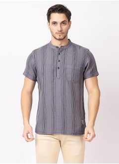 OCTAVE Octave Men's Solid Color Vertical Stripe Knited T-Shirt,Charcol  - Image 3