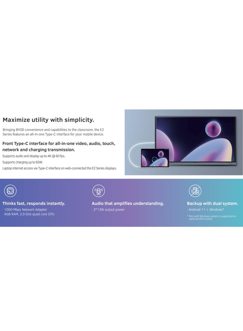 MAXHUB E7521 75" 4K Interactive Flat Panel for Education with Eye Care, 40 Point Multi Touch, 8GB RAM, and 64GB Storage, Smart Touch Panel for Education & Collaboration - Image 5