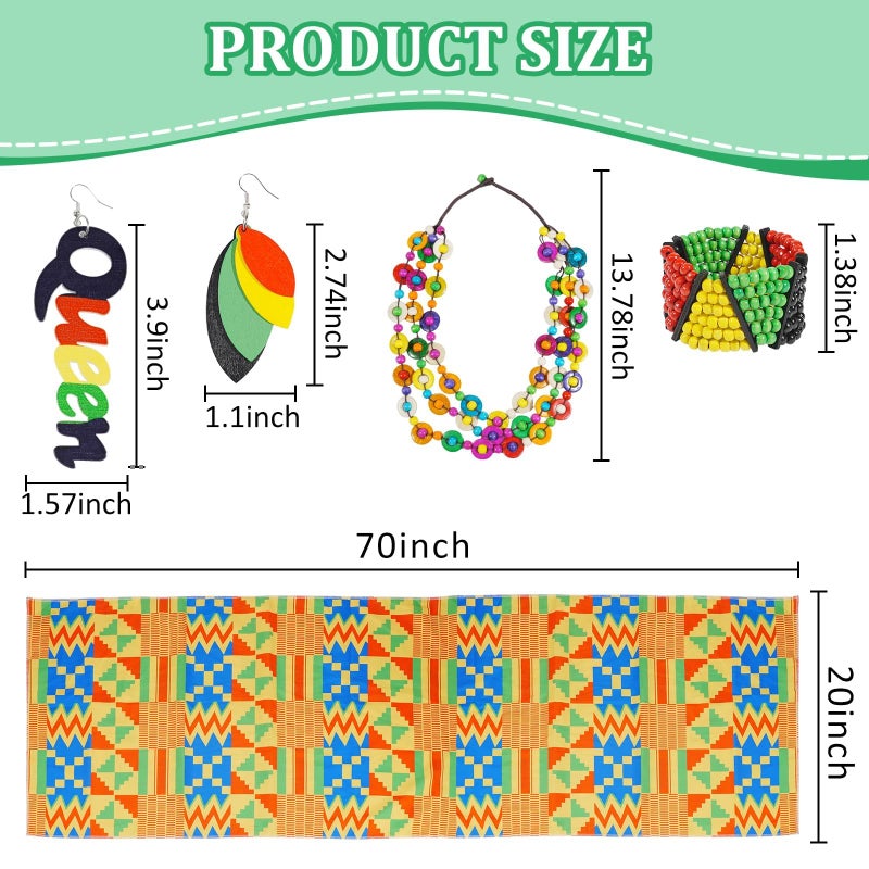 Simple polymer 6 Pcs Women African Ankara Dashiki Skirt Traditional Costume Set African Printed Maxi Skirt Maxi Skirt Head Wrap Earrings,M - Image 5