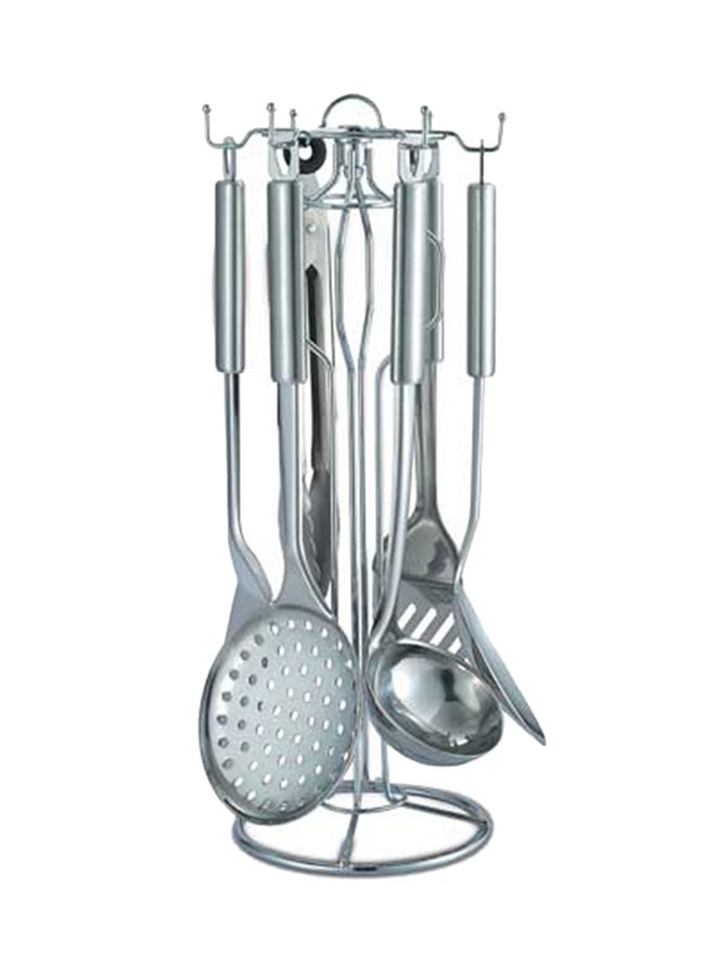 6-Piece Cooking Tool Set With Stand Silver 16x16x41centimeter 