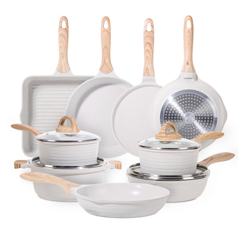 JEETEE 23pcs Pots and Pans Set Non Stick, White Cookware Sets for Kitchen, w/Frying Pans, Saucepans, SautÃ© & Griddle & Crepe Pan, Induction Cooking Pots (PFOA/PFAS Free) - Image 1