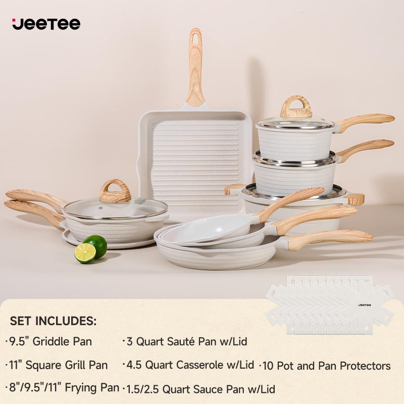 JEETEE 23pcs Pots and Pans Set Non Stick, White Cookware Sets for Kitchen, w/Frying Pans, Saucepans, SautÃ© & Griddle & Crepe Pan, Induction Cooking Pots (PFOA/PFAS Free) - Image 2