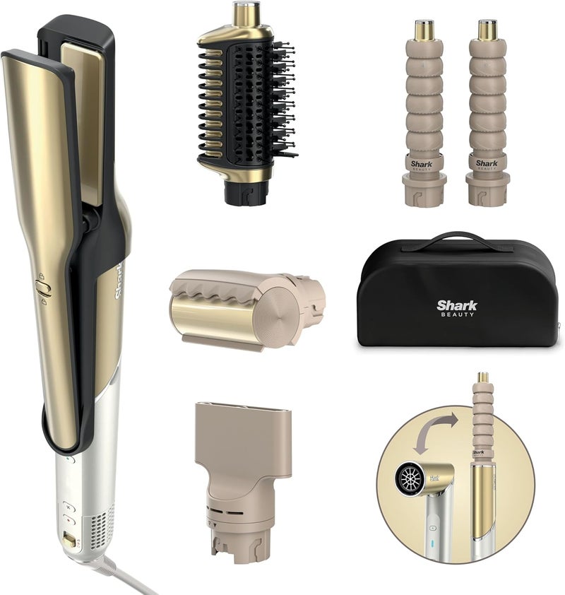 Shark Glam Sleek Straight Waves Curls MultiStyler Gloss Lock Shine Technology Silki Air Straightener Glossi Styler for Smooth Blow Dries AutoWrap Curlers Frizzfighter Tool HD6051SUK