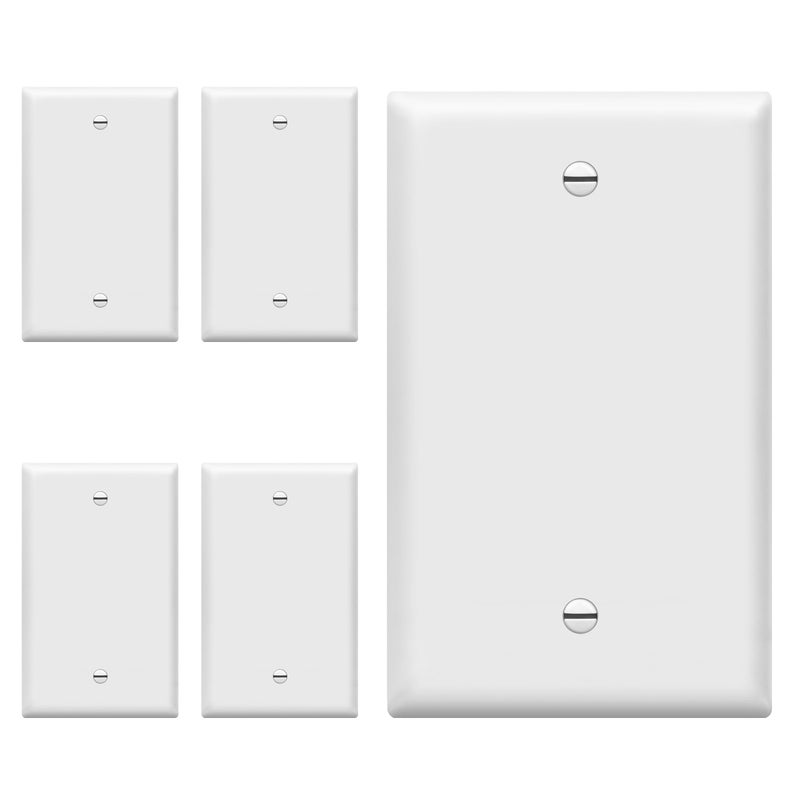 ENERLITES Blank Wall Plate Cover Gloss Finish Standard Size 1Gang 450 x 276 Polycarbonate Thermoplastic Electrical Covers for Unused OutletsSwitches 8801W5PCS White 5 Pack
