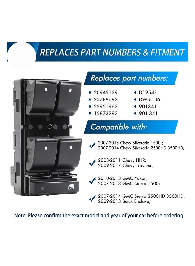 Generic The Main Control Switch For The Car's Windows And The Locking Of The Window Switches For The Driver's Seat Group Of Chevrolet And GMC Cars For Models 2007 To 2014 Part Number 20945129  - Image 4