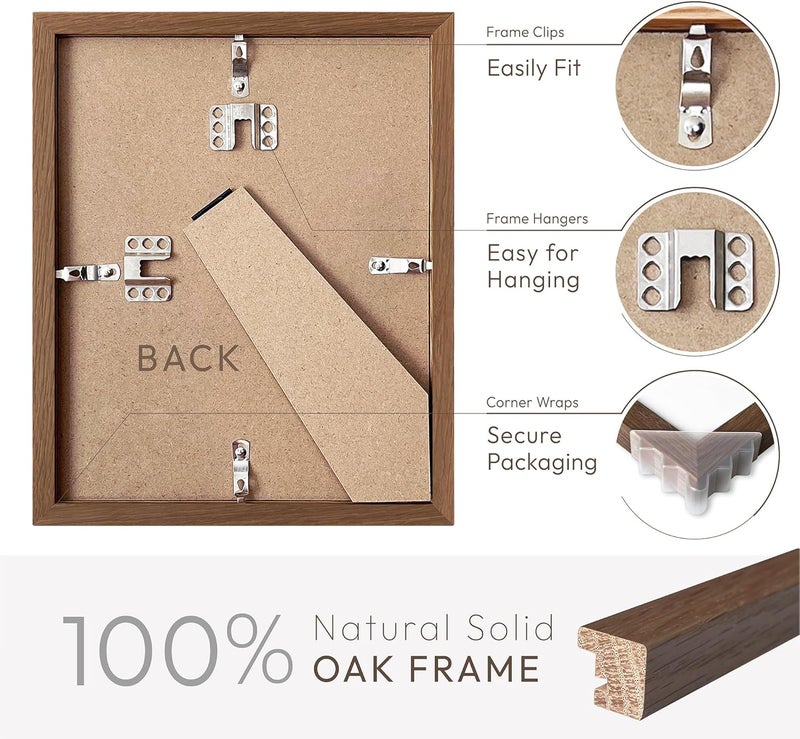 wallwisy 9x12 Wood Frame, Solid Oak 9x12 Picture Frame with Mat to 6x8, Natural Oak 12x9 Frames, (Walnut Set of 1) - Image 4