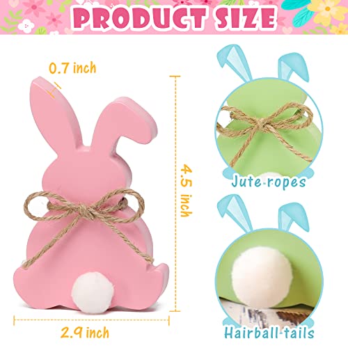 NEWLIGHTURE Easter Decorations, 5pcs Wooden Easter Bunny Table Sign with Jute Rope, Easter Wood Tiered Tray Decor Freestanding Easter Table Decorations - Image 3