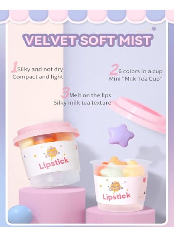 ديرول مجموعة أحمر شفاه مصغرة بـ 6 ألوان، ألوان عالية الصبغة، أحمر مخملي غير لامع، مقاوم للماء وطويل الأمد، طقم مكياج شفاه بنكهة الحلوى بنمط كابسولة لطيف، هدية مميزة للفتيات - Image 3