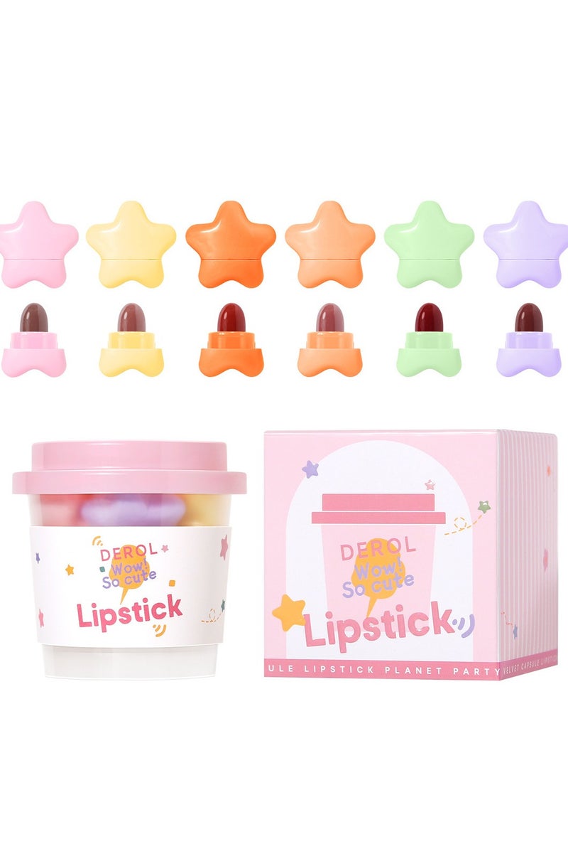 ديرول مجموعة أحمر شفاه مصغرة بـ 6 ألوان، ألوان عالية الصبغة، أحمر مخملي غير لامع، مقاوم للماء وطويل الأمد، طقم مكياج شفاه بنكهة الحلوى بنمط كابسولة لطيف، هدية مميزة للفتيات - Image 1