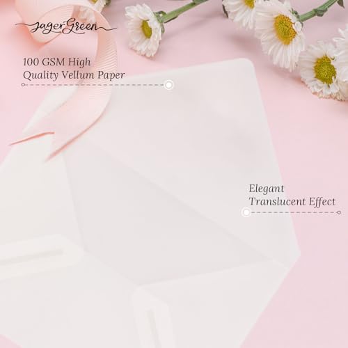 JAGERGREEN 50 Pack 5x7 Vellum Envelopes Letter Size, A7 Translucent Glassine Envelopes for Wedding Invitation, Envelope 5.4x7.6 for Thank You Cards, Birthday Greeting, Lottery Ticket, Stamp Collecting - Image 3