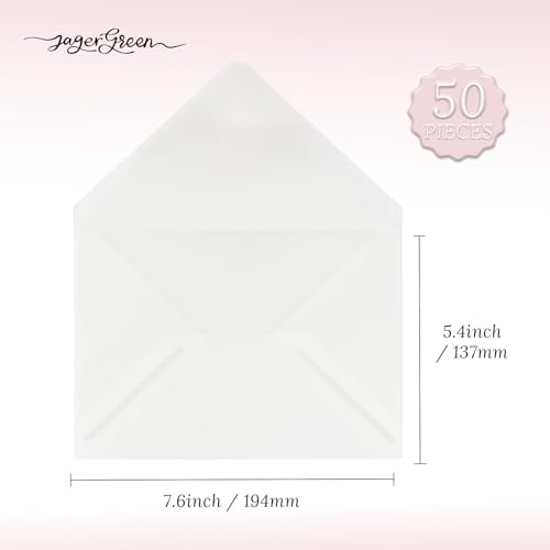 JAGERGREEN 50 Pack 5x7 Vellum Envelopes Letter Size, A7 Translucent Glassine Envelopes for Wedding Invitation, Envelope 5.4x7.6 for Thank You Cards, Birthday Greeting, Lottery Ticket, Stamp Collecting - Image 2