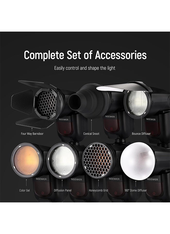 Neewer - NEEWER CRM2 Magnetic Accessories Kit for Round Head Flash Z1-C Z1-N Z1-S Z2-C Z2-N Z2-S Compatible with Godox V1 Speedlites, Included 14pcs Flash Light Control Modifier Diffuser Adapter - Image 1