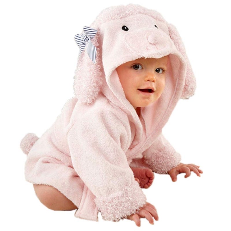 Baby Girl Bathrobe Wash Waddle Pink Dog Hooded Towel Terry Newborn Blankets Bath Robes 0 12 18 Month Ultra Absorbent (Pink, S)