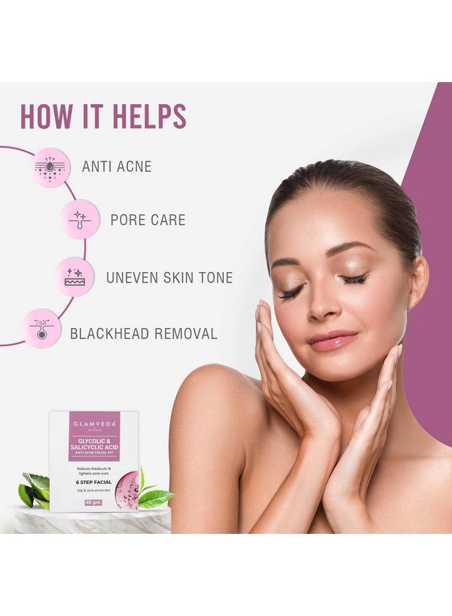 Glamveda Glycolic & 2% Ww Salicylic Anti Acne Facial Kit Pimple Care & Brightening Facial Kit For Women No Paraben Sls 40Gm - Image 2