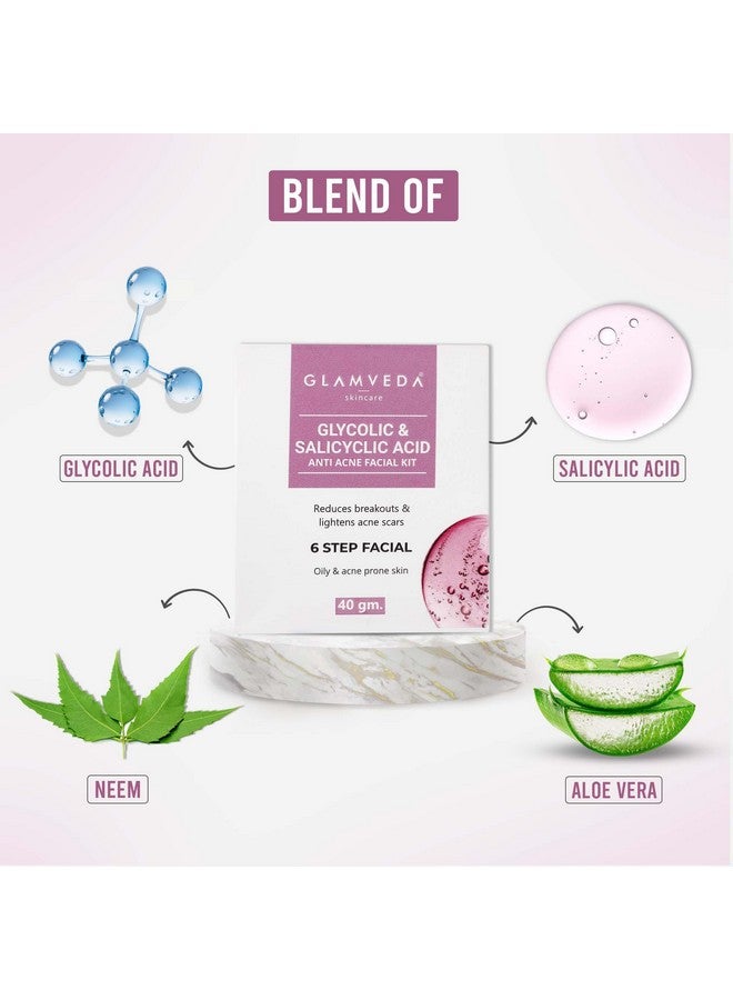 Glamveda Glycolic & 2% Ww Salicylic Anti Acne Facial Kit Pimple Care & Brightening Facial Kit For Women No Paraben Sls 40Gm - Image 3