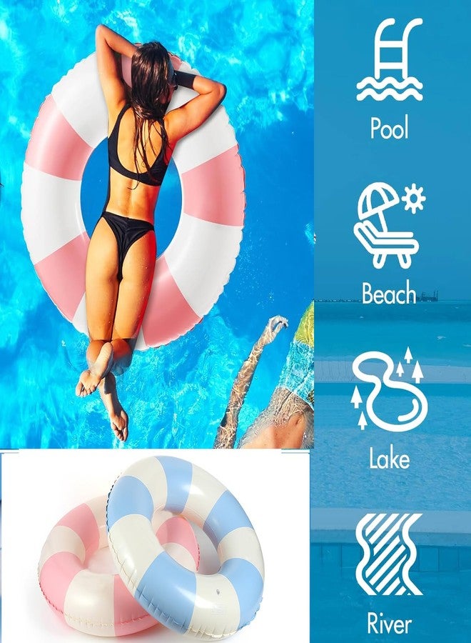 Yuokwer 30 inch Inflatable Pool Floats for Adults- 2 Pack Striped Floaties Pool Tubes Swim Rings Inflatable Pool Float for Swimming Pool Party Lake Beach Adults (Pink) - Image 5