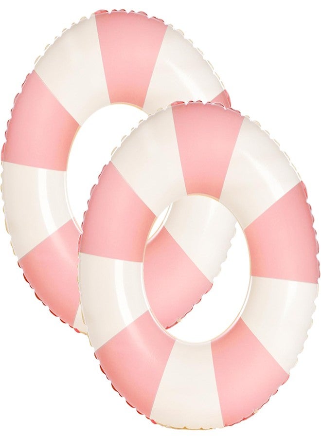 Yuokwer 30 inch Inflatable Pool Floats for Adults- 2 Pack Striped Floaties Pool Tubes Swim Rings Inflatable Pool Float for Swimming Pool Party Lake Beach Adults (Pink) - Image 1