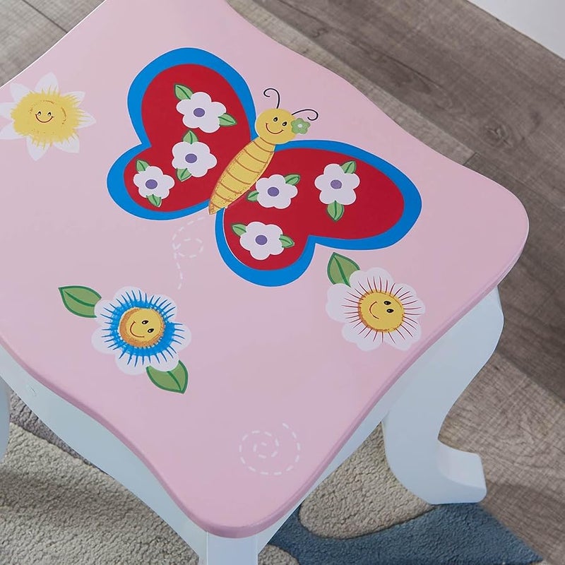 طقم طاولة الزينة والكرسي الأميرة الوردي الأبيض مع درج 23.8 × 11.8 × 40.5 بوصة - Image 5