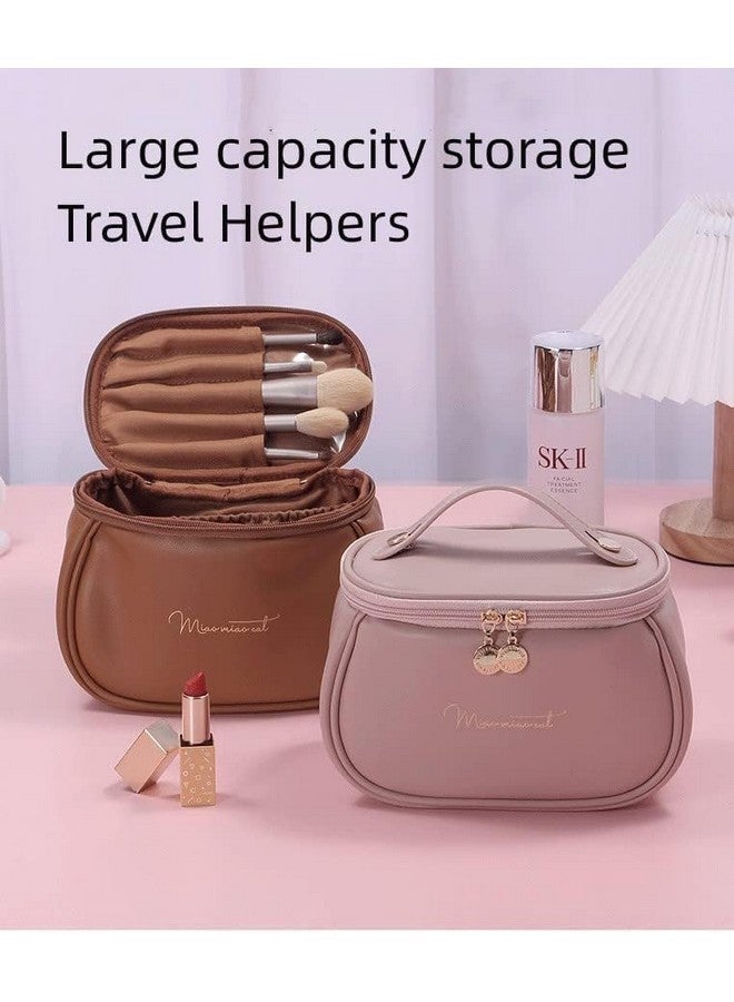 DEVHEART Cosmetic Organizer Pouch Leather Makeup Bag for Women Waterproof Zippered Pouch with Multiple Compartment Large Capacity Toiletry Bag for Girls with Handle and Divider - Image 5