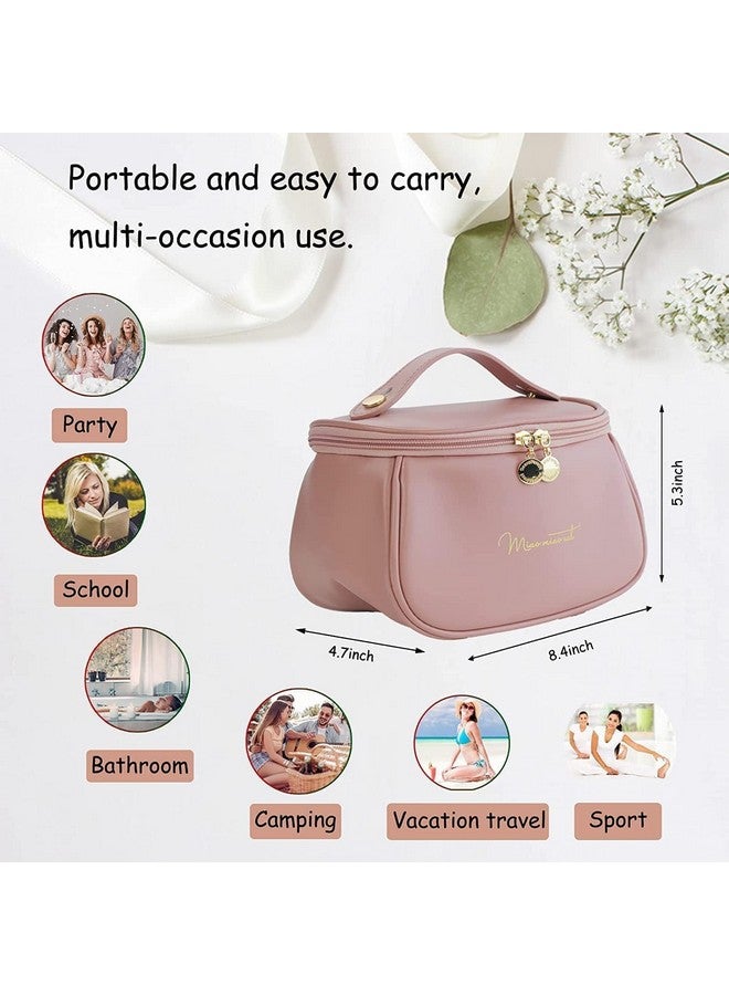 DEVHEART Cosmetic Organizer Pouch Leather Makeup Bag for Women Waterproof Zippered Pouch with Multiple Compartment Large Capacity Toiletry Bag for Girls with Handle and Divider - Image 2