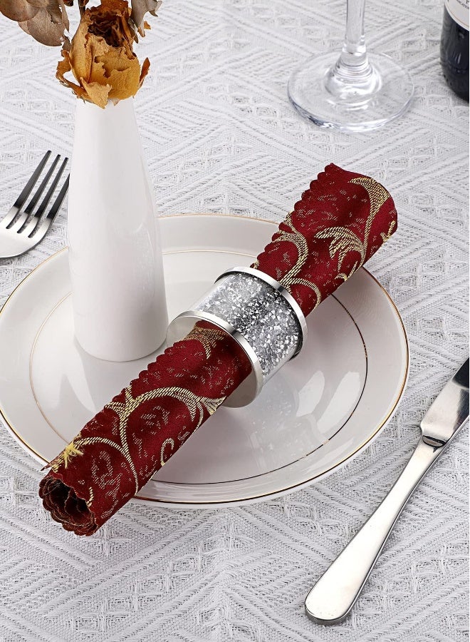 Sliver Napkin Rings Set, Sparkly Glass Napkin Holder with Metal Frame for Holiday, Metal Ring for Dinner Party, Wedding Decor, Table Decorations (4 Pcs)  - Image 5