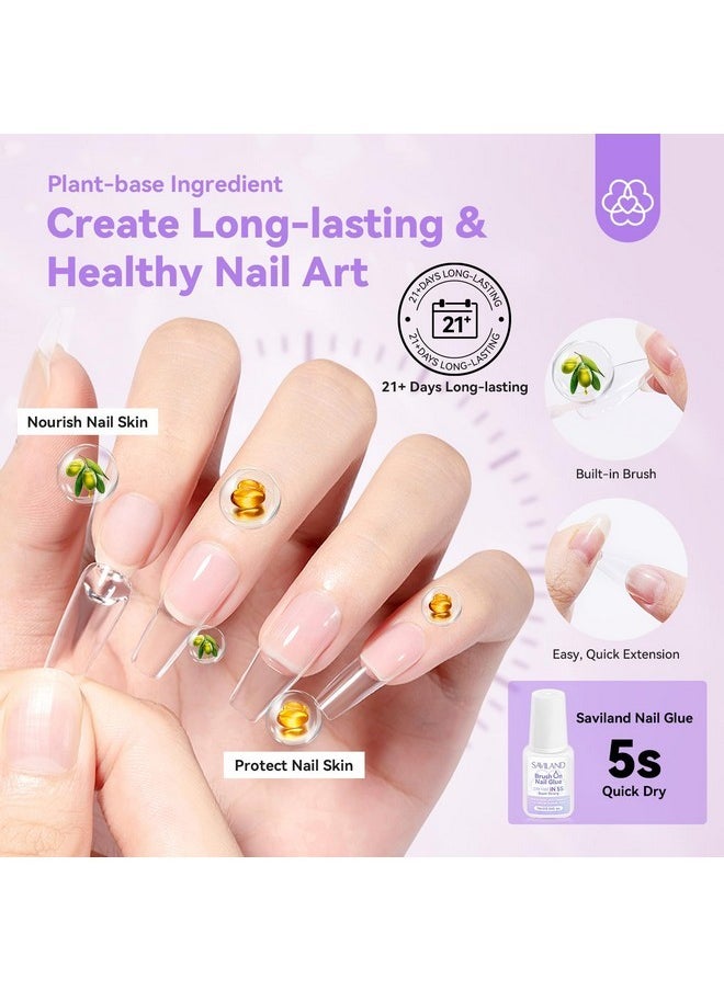 Saviland Nail Glue Remover Nail Glue Duo: Cuticle Oil Pen Nail Glue Remover For Press On Nails Nail Glue 5S Dry Super Strong, Castor Oil Ve Fast & Gentle Nail Glue Remover For Acrylics, Gel X Nails  - Image 4