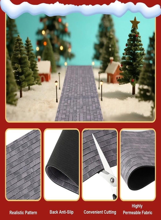 Lovyno 4 Pcs Christmas Village Red Brick Road, 47.2 x 4.7 Inch Miniature Street Landscape Roll, Cuttable Village Paths Road for Christmas Village Accessories-DIY Home Garden Street Decor - Image 3