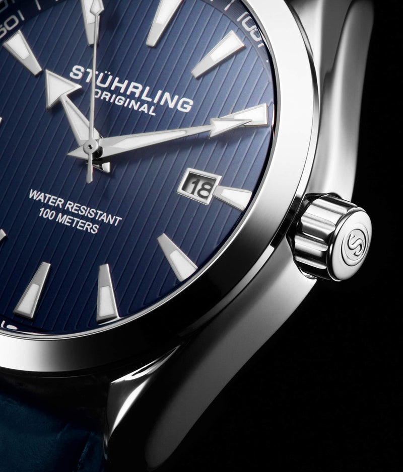 Stuhrling Original Dress Watch for Men Analog Dial with Date Calfskin Leather Band - Image 4