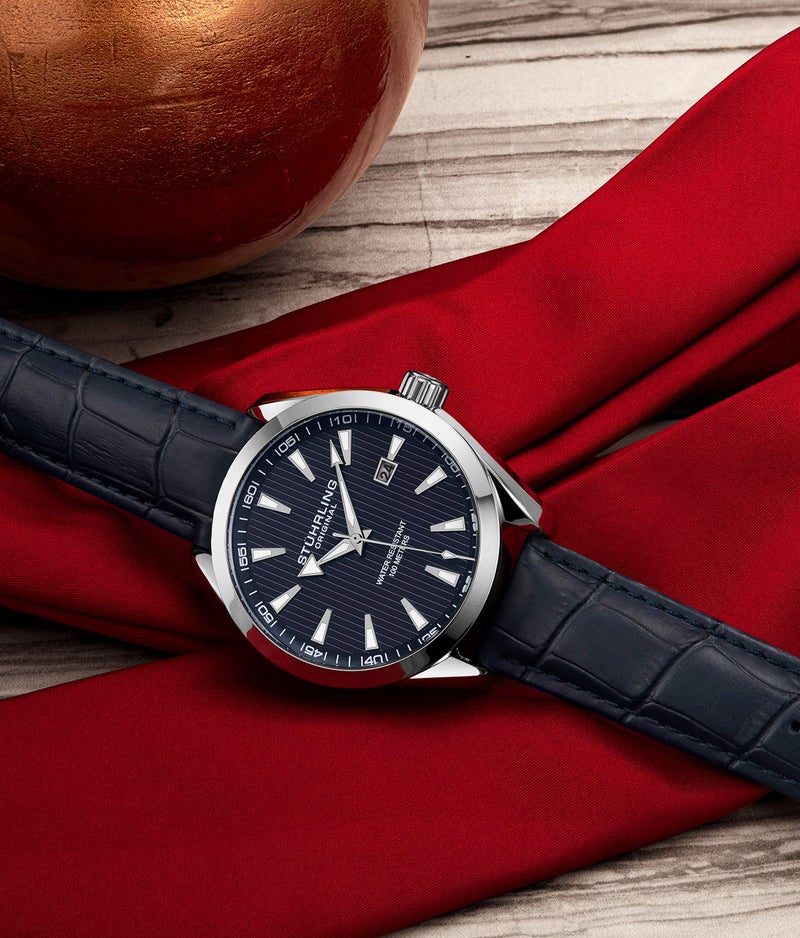 Stuhrling Original Dress Watch for Men Analog Dial with Date Calfskin Leather Band - Image 2