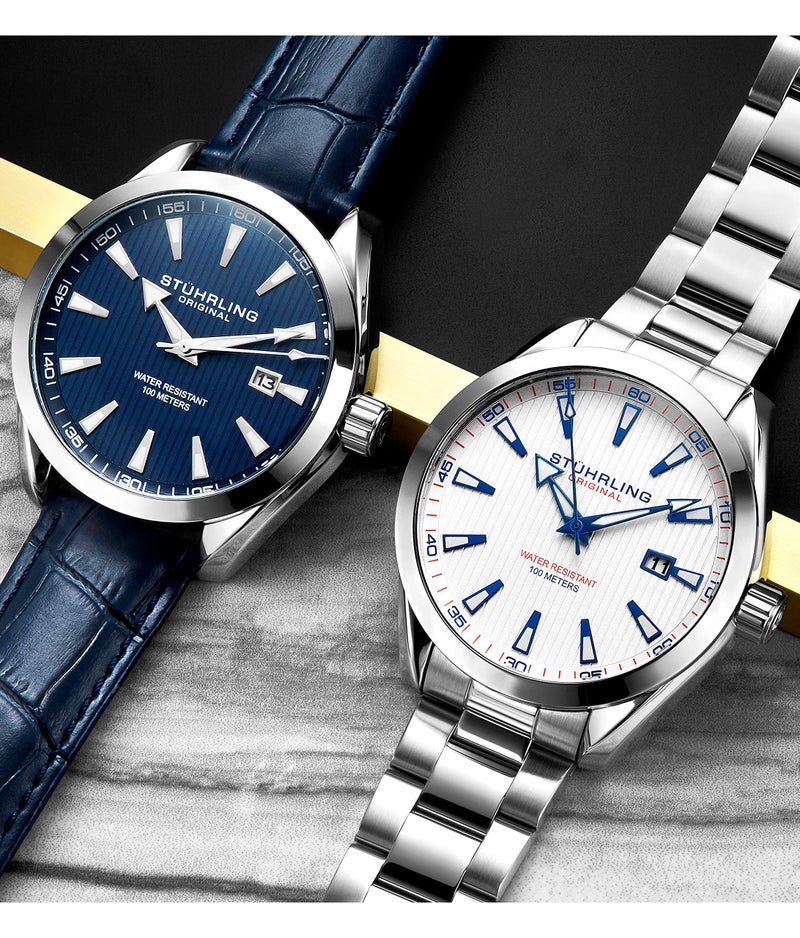 Stuhrling Original Dress Watch for Men Analog Dial with Date Calfskin Leather Band - Image 5