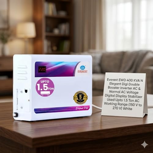 Everest EWD 400 N Elegant Digi Double Booster Inverter AC & Normal AC Voltage Digital Display Stabilizer Used Upto 1.5 Ton AC Working Range (150 V to 270 V) White - Image 2