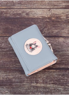 Leather Flip Wallet & Card Holder with 9 Pockets and External Pocket Blue - Rabbit