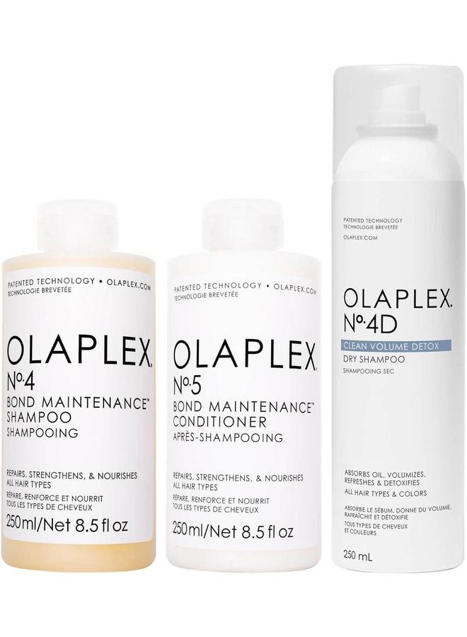 Olaplex No.4 Bond Shampoo 250ml, No.5 Bond Conditioner 250ml and No.4D Dry Shampoo 250ml Bundles 750ml - Image 1