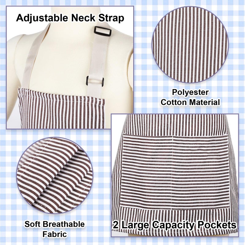 Newcotte 8 Pieces Kids Apron Toddler Cotton Adjustable Bib Chef Apron with 2 Pockets for Boys and Girls Children (Blue,Brown) - Image 5
